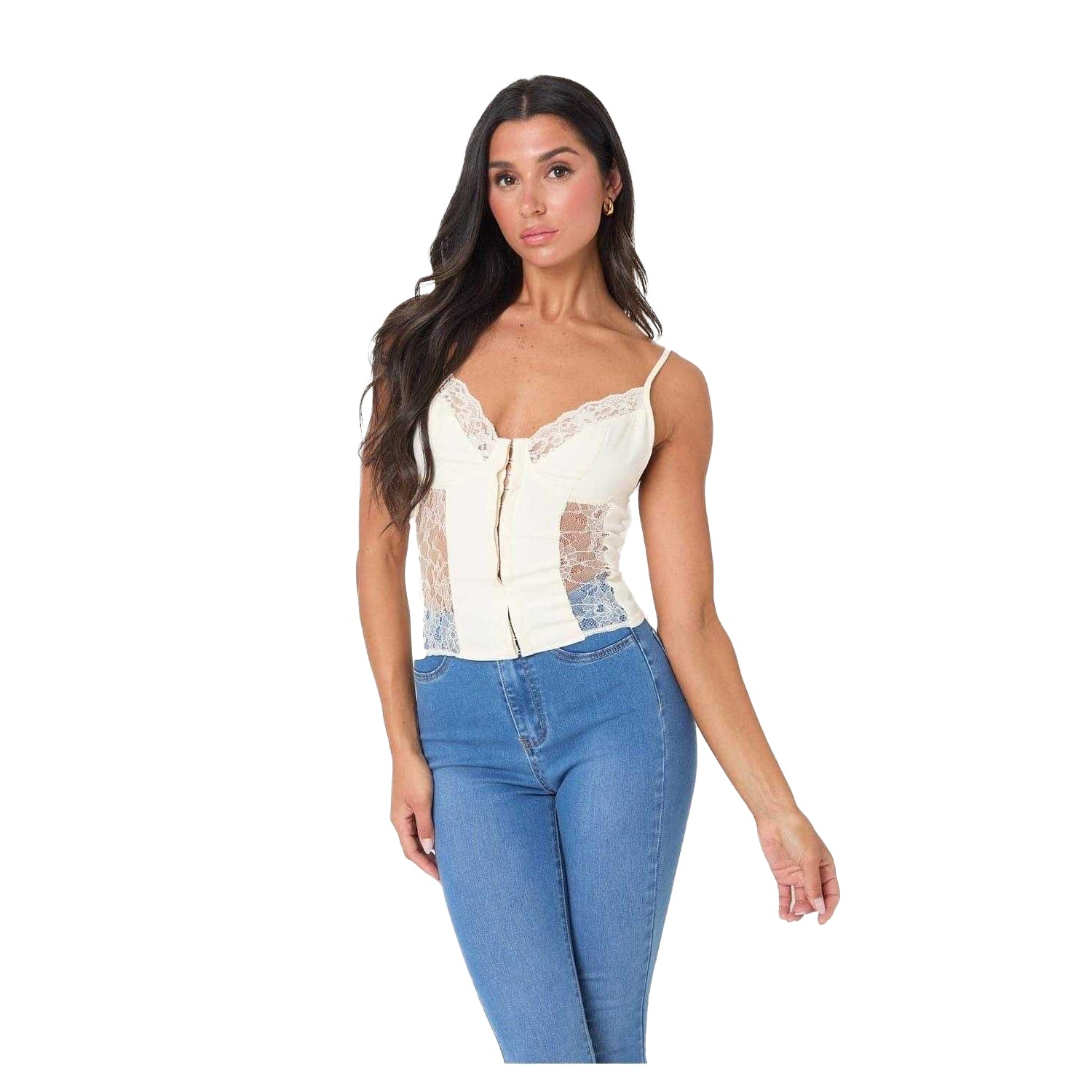 Cream - Front - I Saw It First Womens-Ladies Lace Corset Top