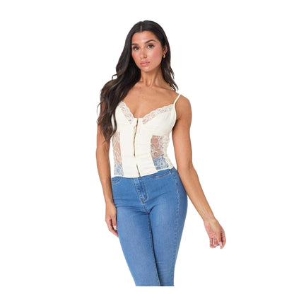 Cream - Front - I Saw It First Womens-Ladies Lace Corset Top