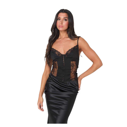 Black - Front - I Saw It First Womens-Ladies Lace Corset Top
