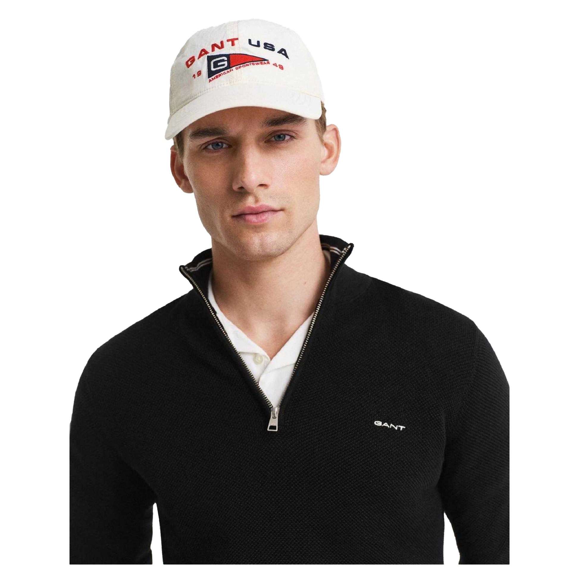 Black - Side - Gant Mens Pique Half Zip Jumper