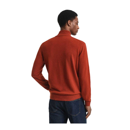 Brown - Back - Gant Mens Lambswool Half Zip Jumper