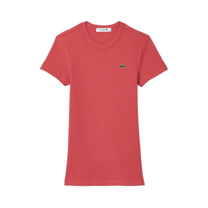 Red - Front - Lacoste Womens-Ladies Ribbed Slim T-Shirt