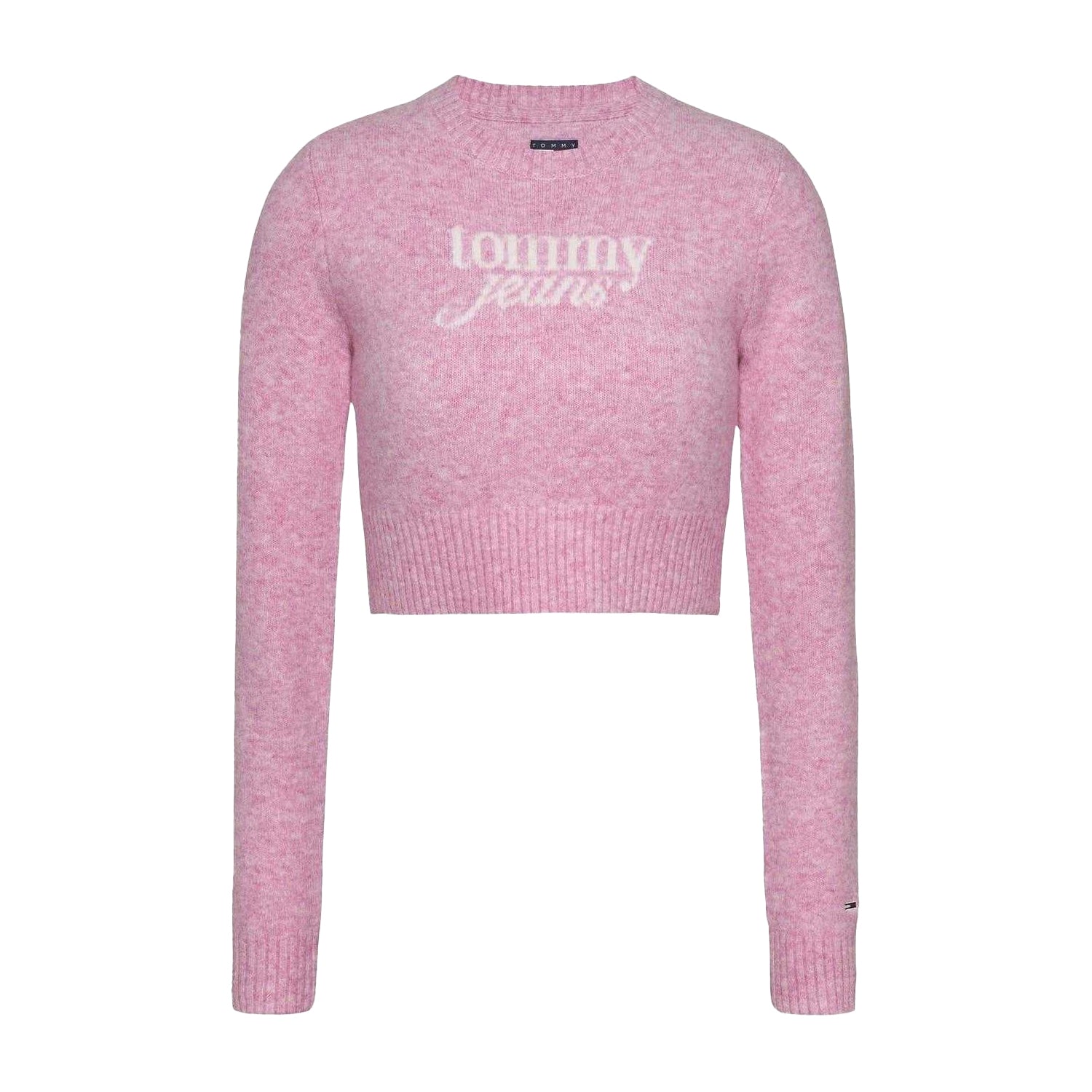 Pink Crush Heather - Front - Tommy Jeans Womens-Ladies Cropped Slim Jumper