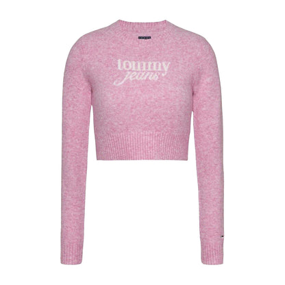 Pink Crush Heather - Front - Tommy Jeans Womens-Ladies Cropped Slim Jumper