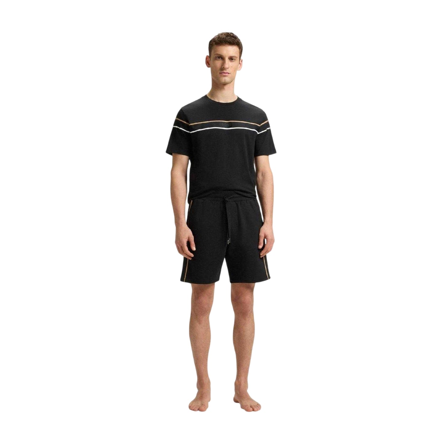 Black - Side - Boss Mens Cotton Tape Straight Shorts