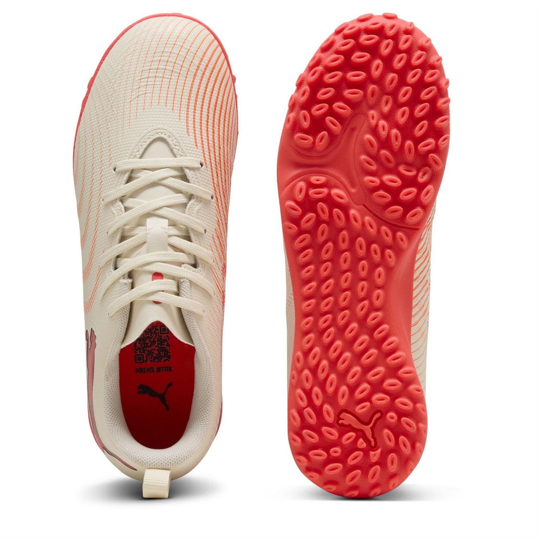 Almond-Red - Side - Puma Childrens-Kids Future 9 Play Astro Turf Trainers