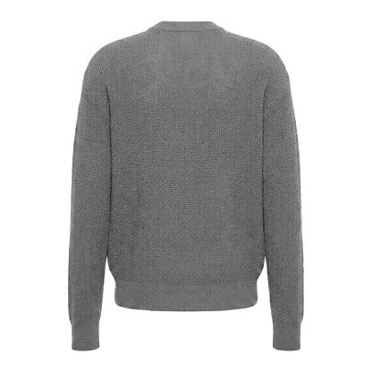 Medium Grey - Back - Calvin Klein Mens Waffle Crew Neck Jumper
