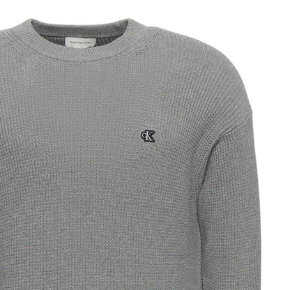 Medium Grey - Side - Calvin Klein Mens Waffle Crew Neck Jumper