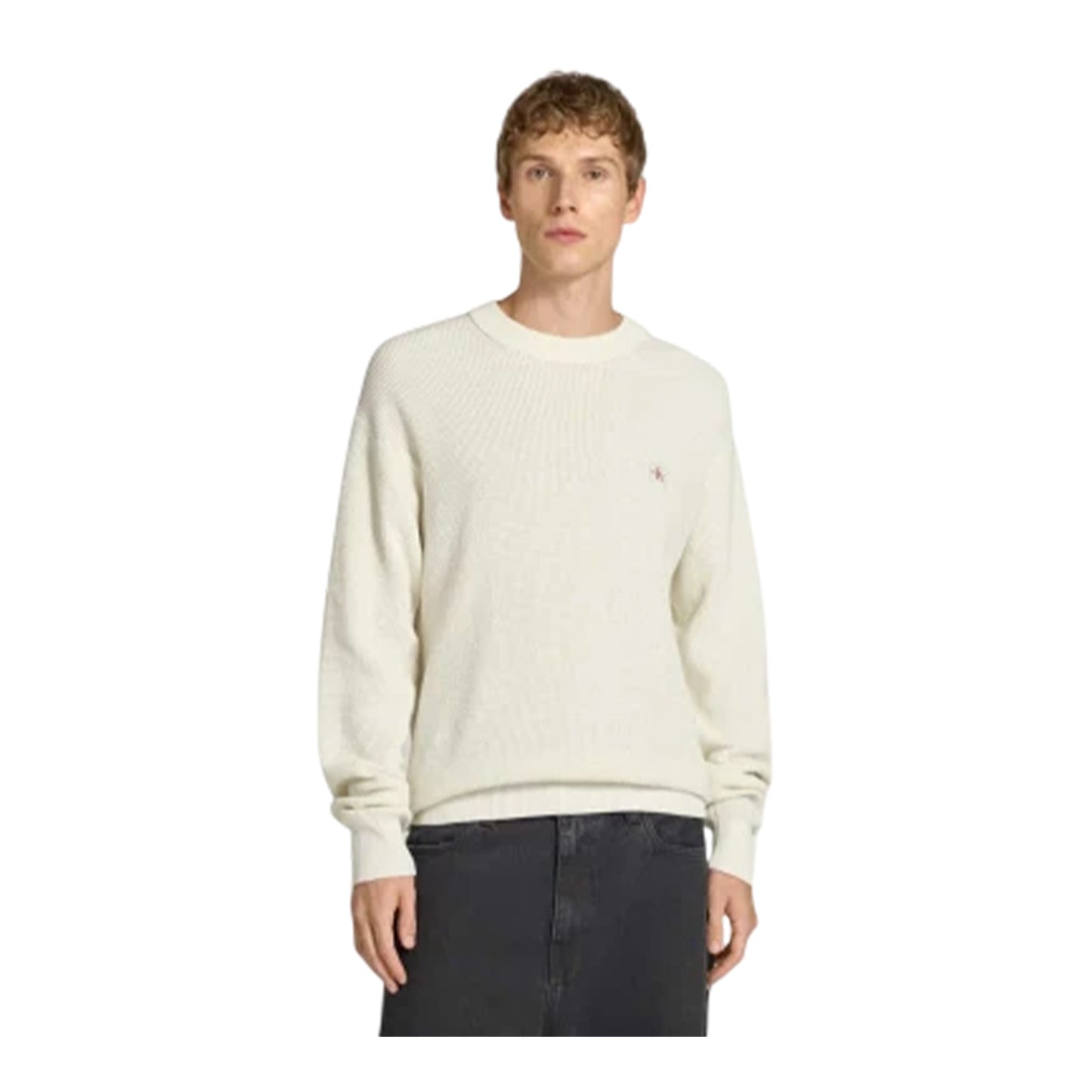 Tofu - Front - Calvin Klein Mens Waffle Crew Neck Jumper