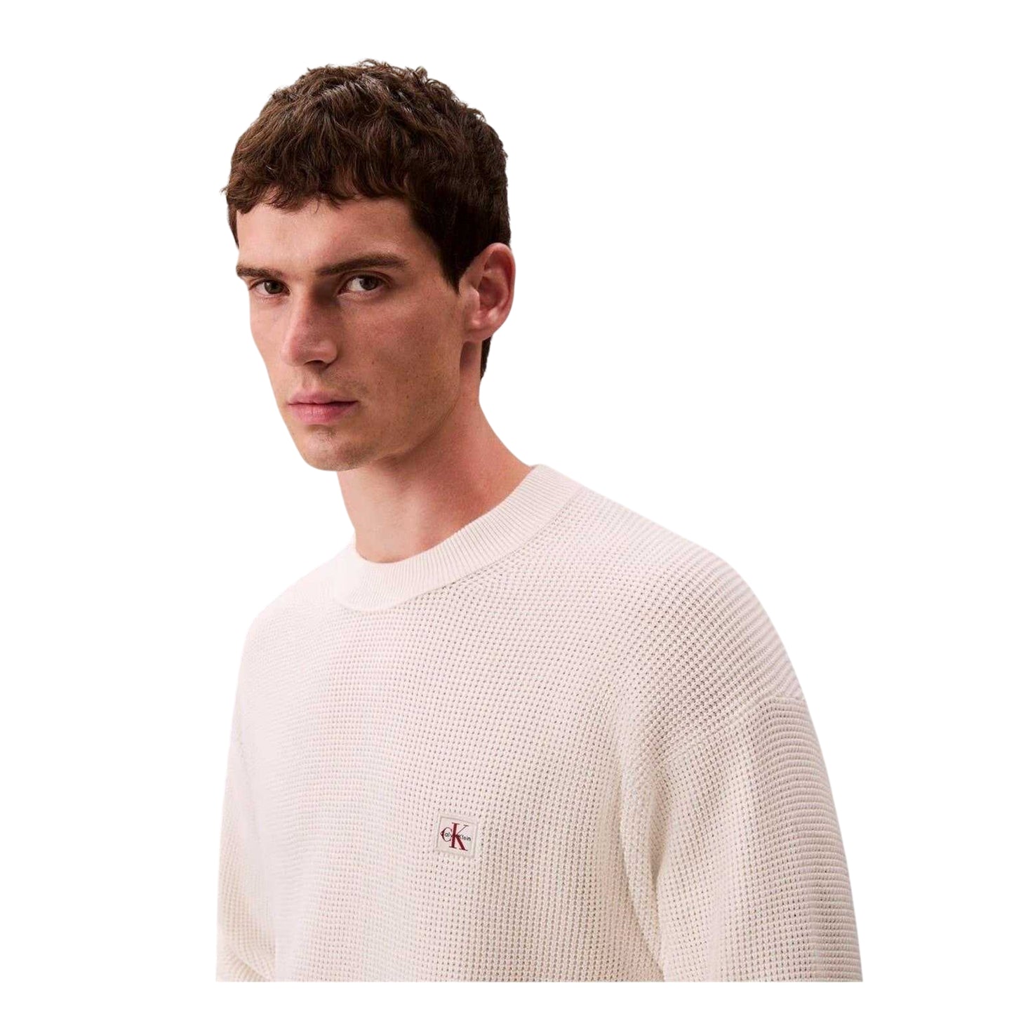 Tofu - Side - Calvin Klein Mens Waffle Crew Neck Jumper