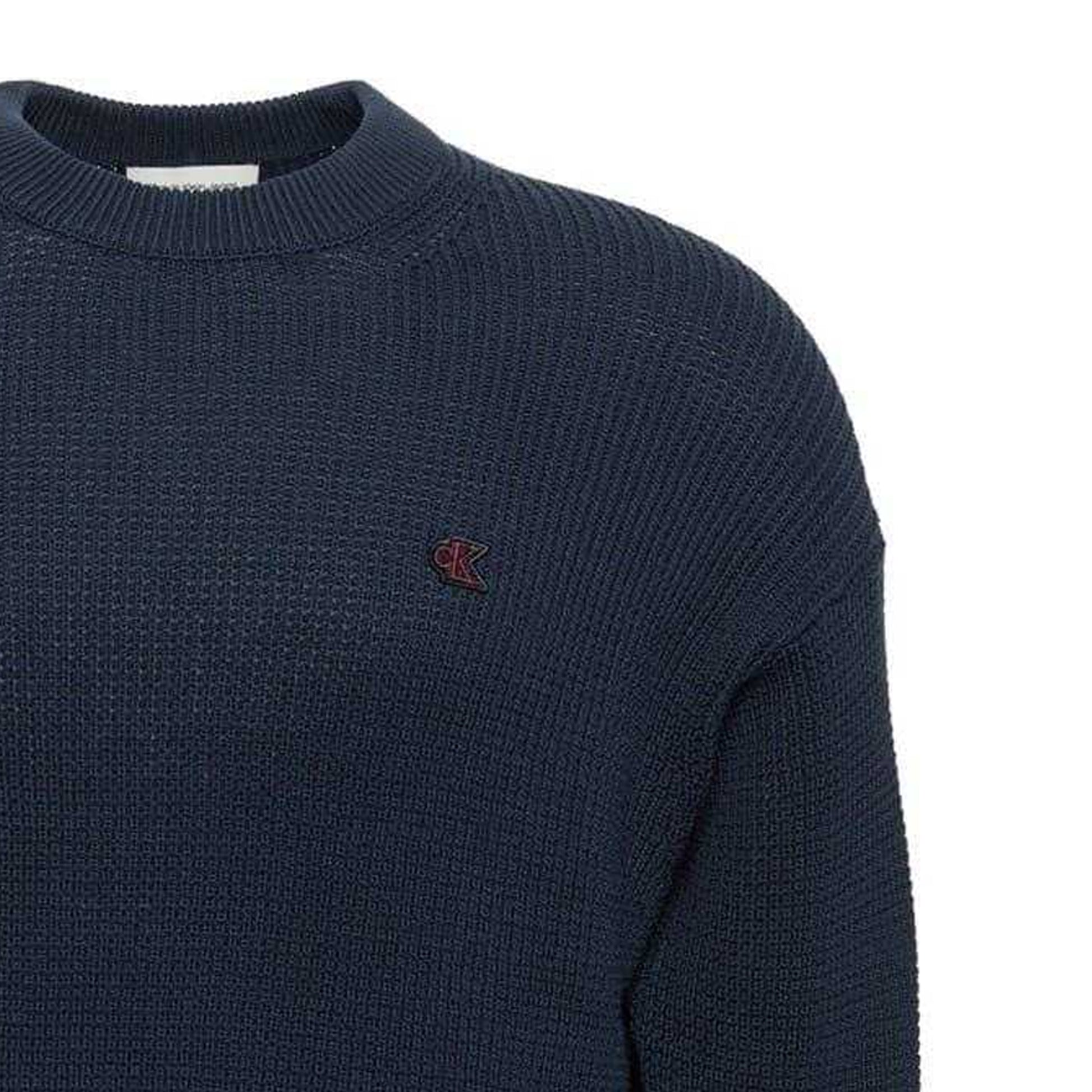 Dark Sapphire - Side - Calvin Klein Mens Waffle Crew Neck Jumper