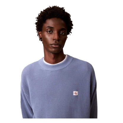 Dusty Blue - Back - Calvin Klein Mens Waffle Crew Neck Jumper