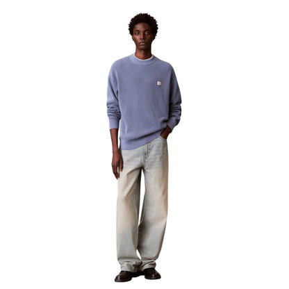 Dusty Blue - Side - Calvin Klein Mens Waffle Crew Neck Jumper