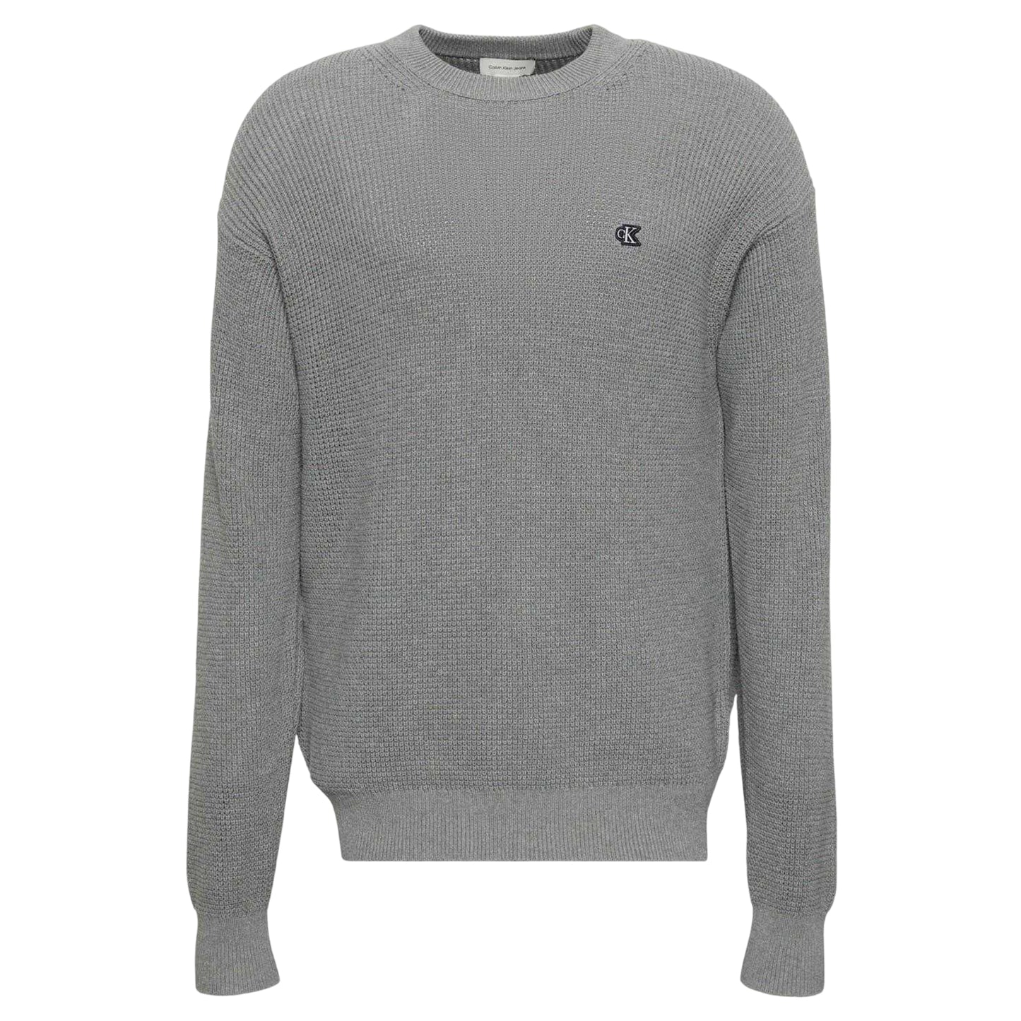 Medium Grey - Front - Calvin Klein Mens Waffle Crew Neck Jumper