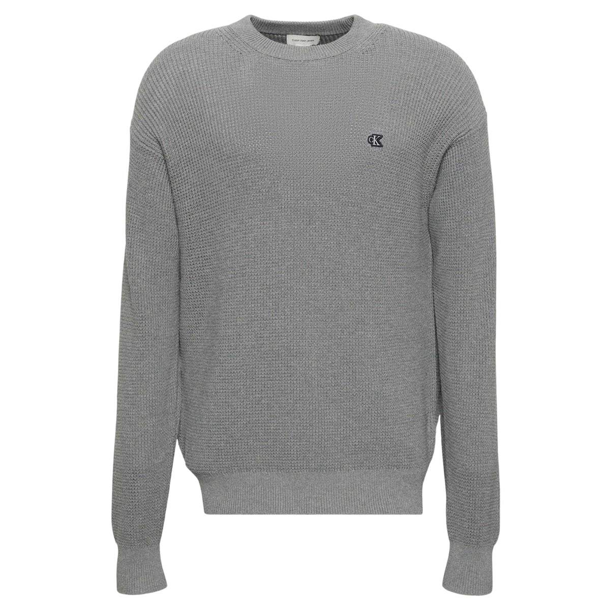 Medium Grey - Front - Calvin Klein Mens Waffle Crew Neck Jumper