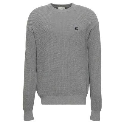 Medium Grey - Front - Calvin Klein Mens Waffle Crew Neck Jumper