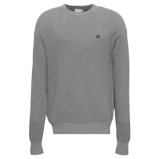 Medium Grey - Front - Calvin Klein Mens Waffle Crew Neck Jumper