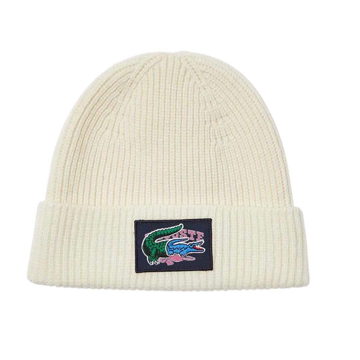 Cream - Back - Lacoste Logo Wool Scarf & Beanie Set