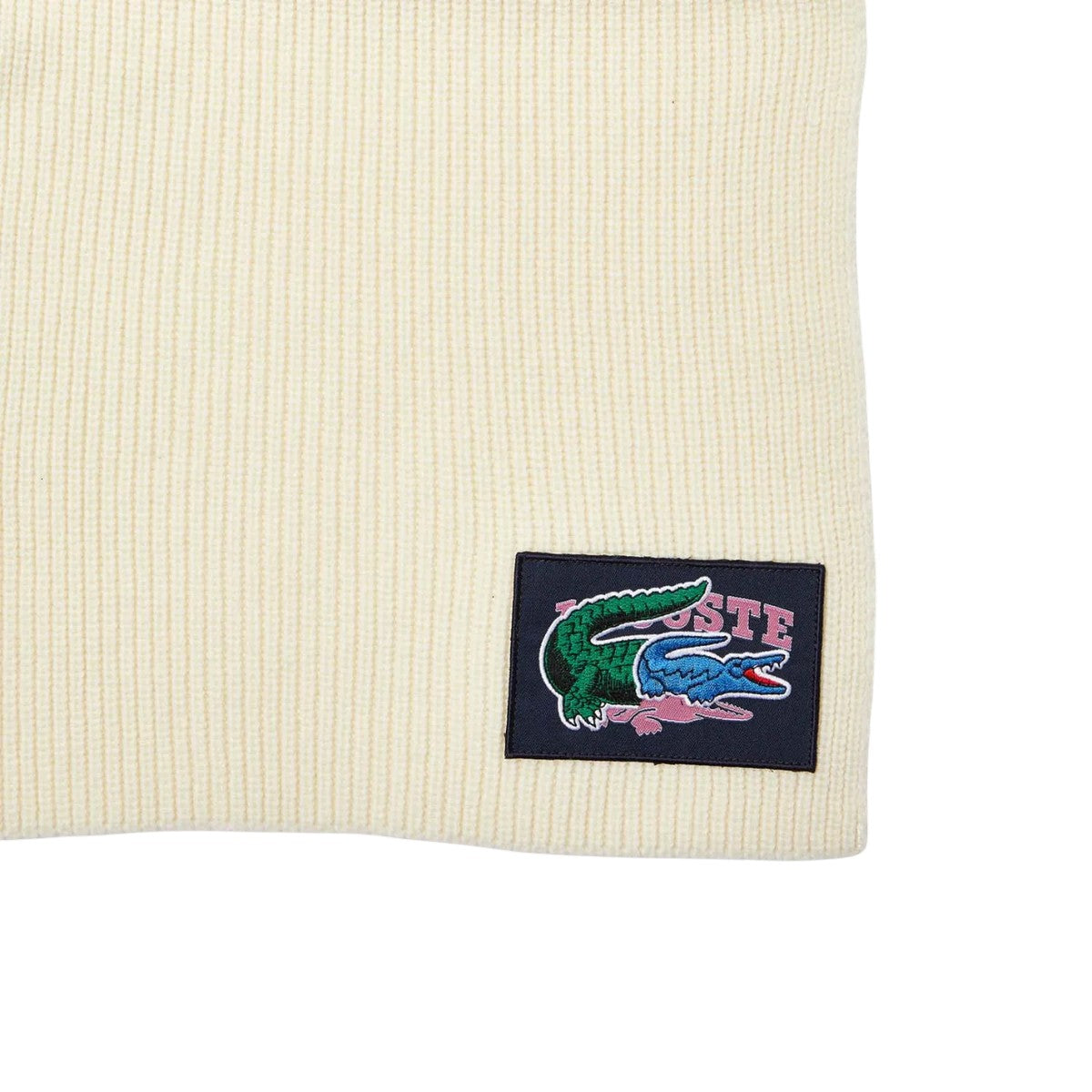 Cream - Side - Lacoste Logo Wool Scarf & Beanie Set