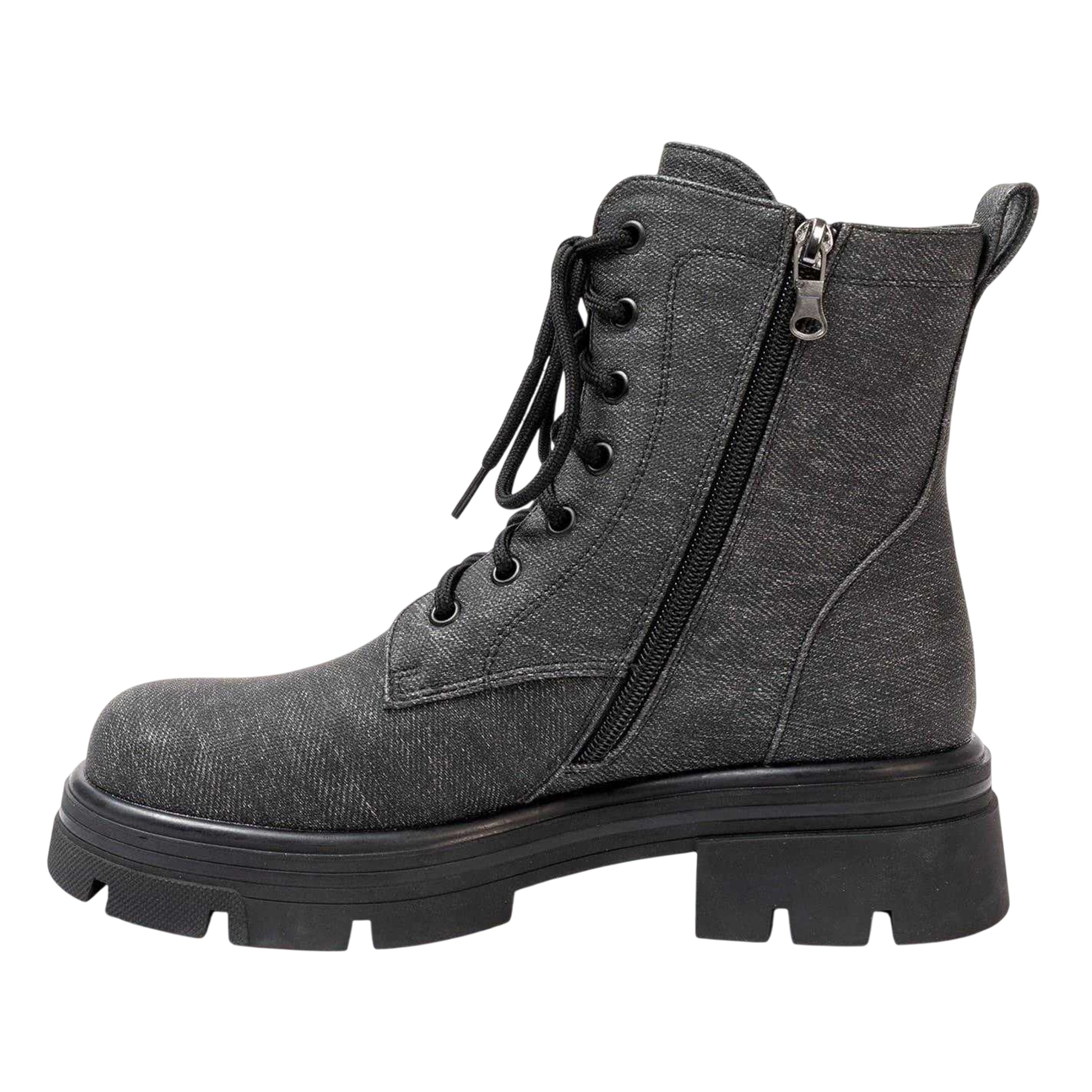 Black - Back - Miso Womens-Ladies Bella Low Block Heel Biker Boots