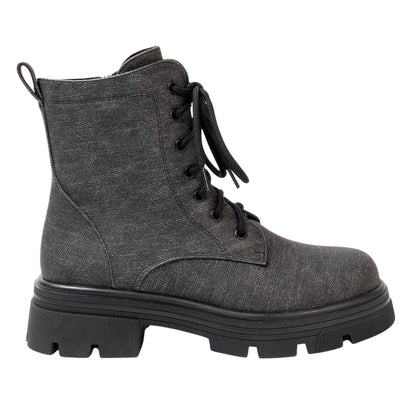 Black - Front - Miso Womens-Ladies Bella Low Block Heel Biker Boots