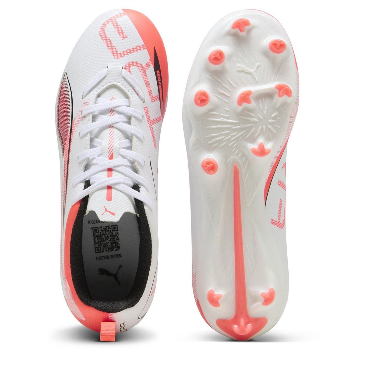 White-Red - Side - Puma Childrens-Kids Ultra 5 Play Firm Ground Football Boots