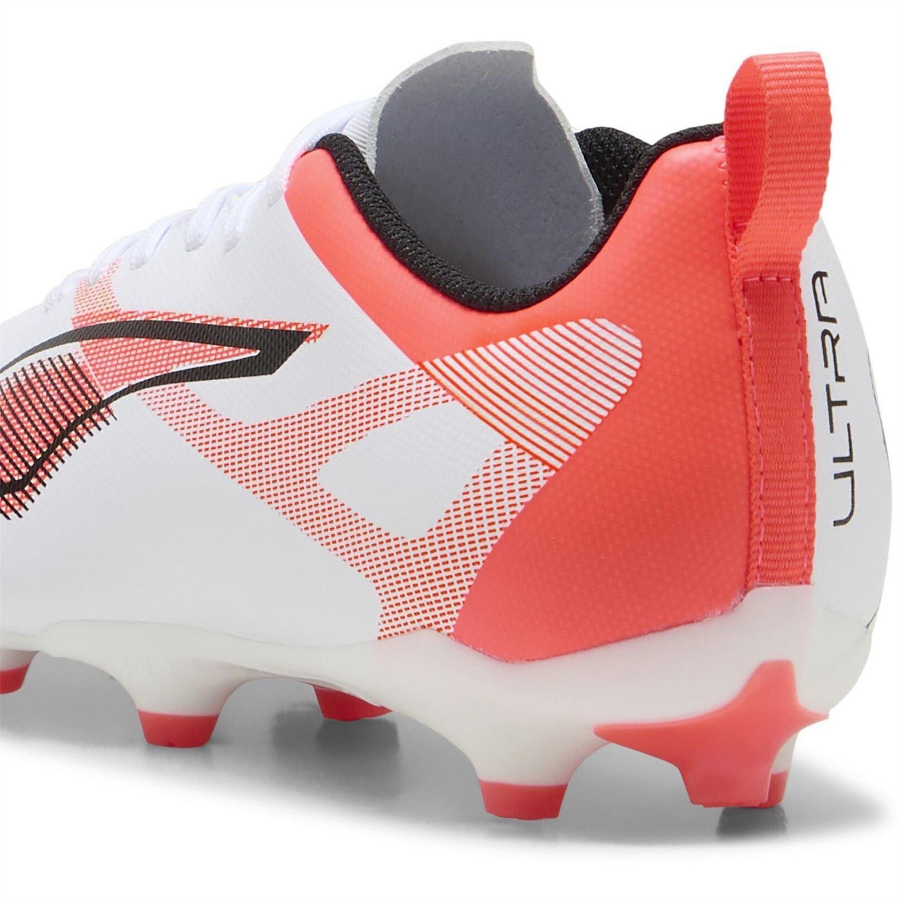 White-Red - Pack Shot - Puma Childrens-Kids Ultra 5 Play Firm Ground Football Boots