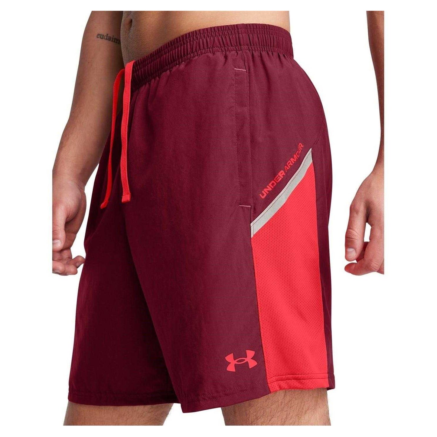 Red - Side - Under Armour Mens Woven Cargo Shorts