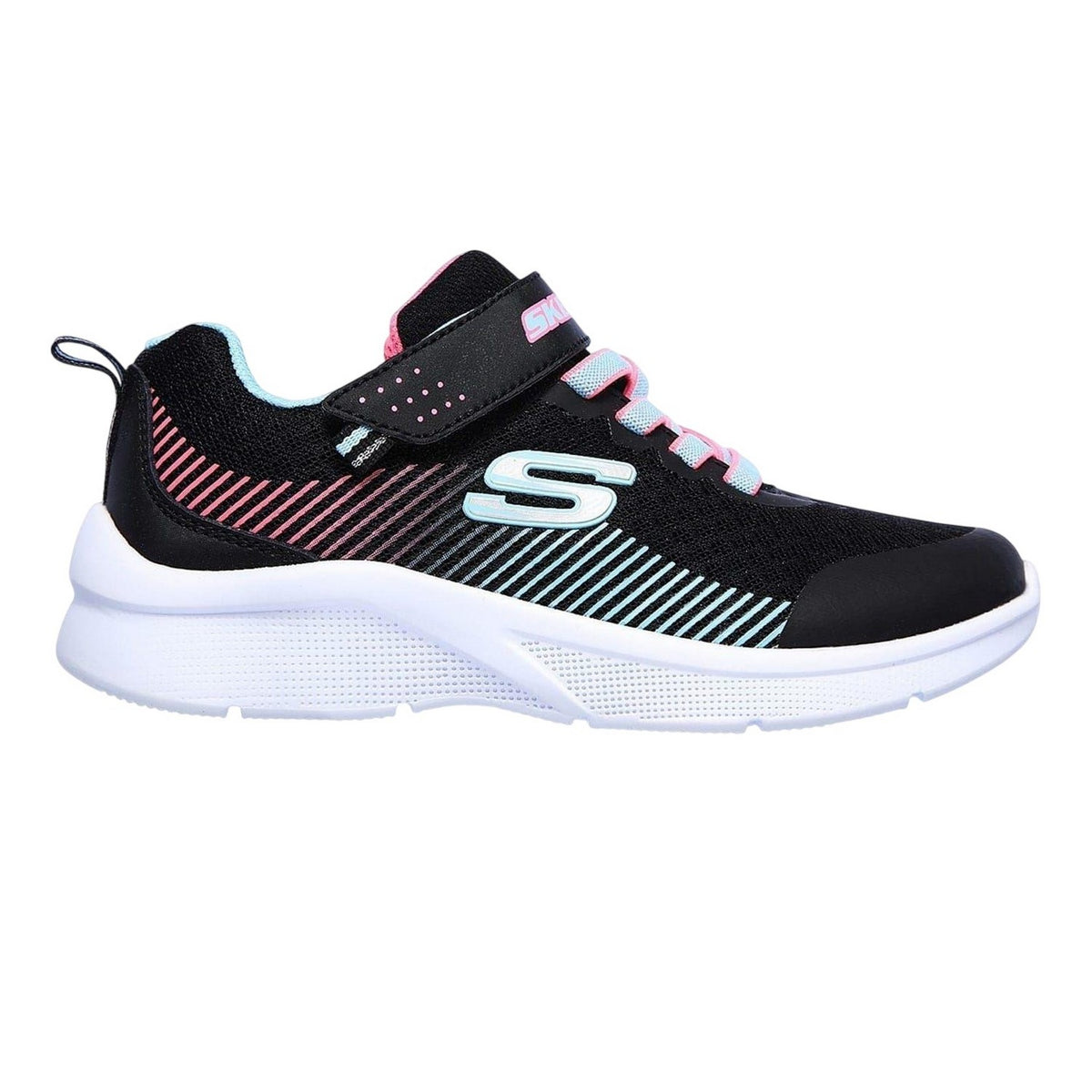 Black-Aqua - Back - Skechers Girls Microspec Diagonal Stripe Trainers