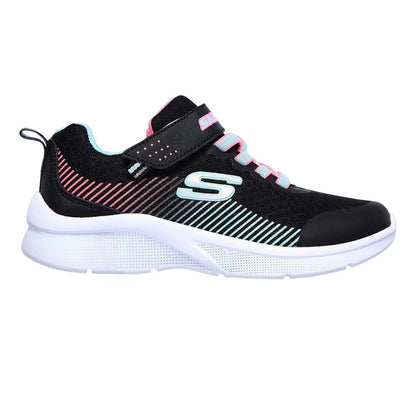 Black-Aqua - Back - Skechers Girls Microspec Diagonal Stripe Trainers