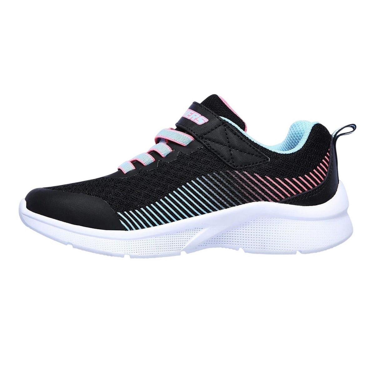 Black-Aqua - Side - Skechers Girls Microspec Diagonal Stripe Trainers