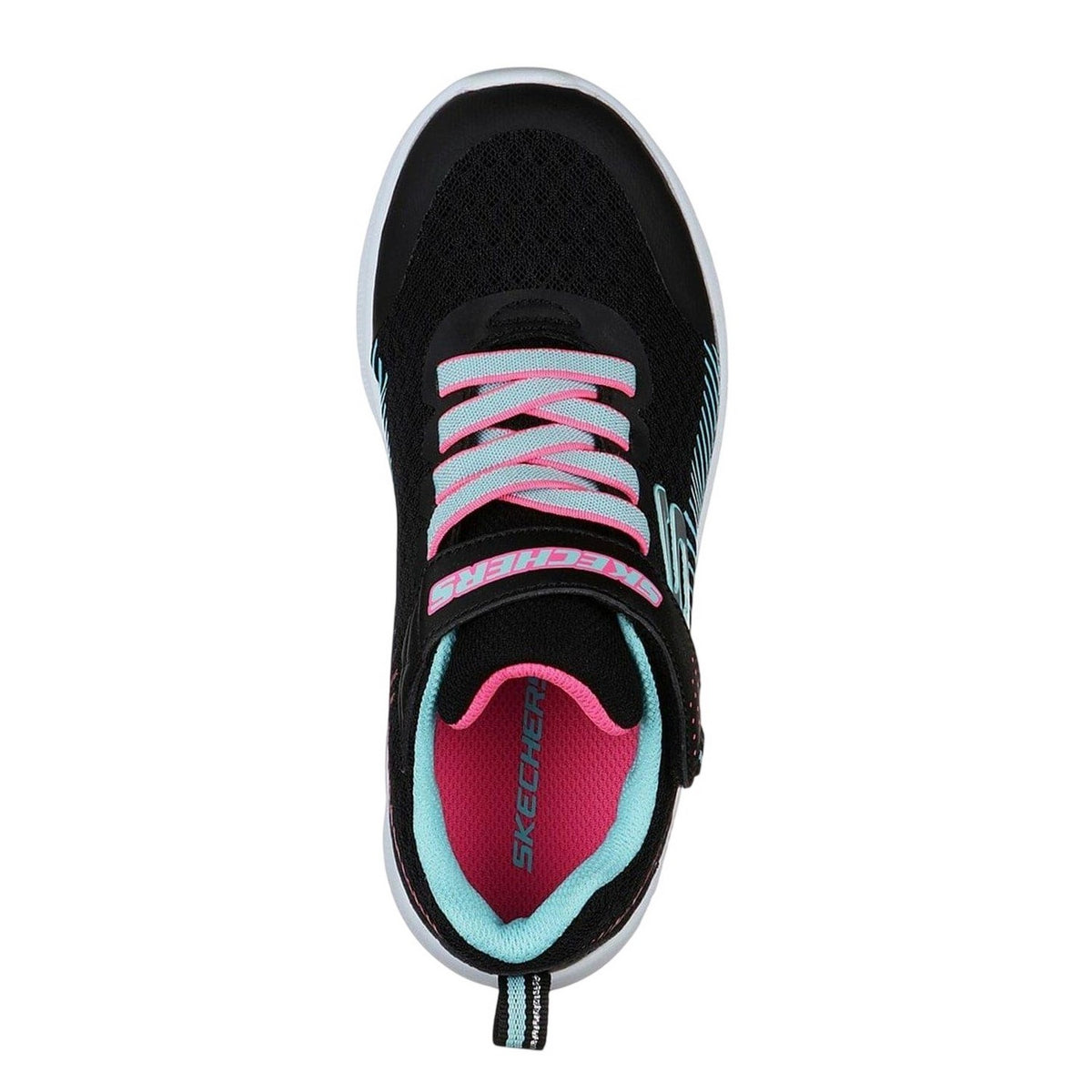 Black-Aqua - Pack Shot - Skechers Girls Microspec Diagonal Stripe Trainers