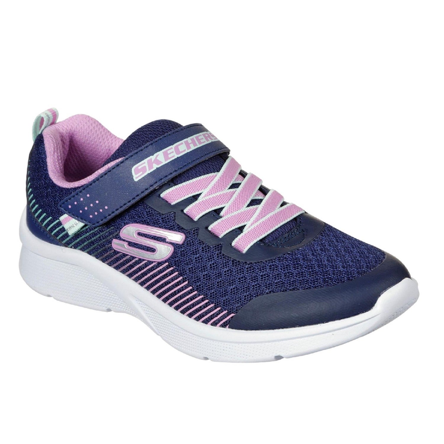 Lavender-Navy - Front - Skechers Girls Microspec Diagonal Stripe Trainers