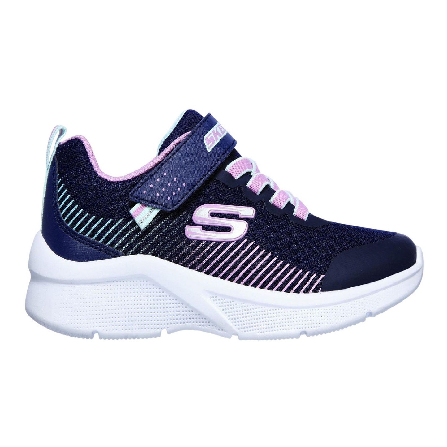Lavender-Navy - Back - Skechers Girls Microspec Diagonal Stripe Trainers