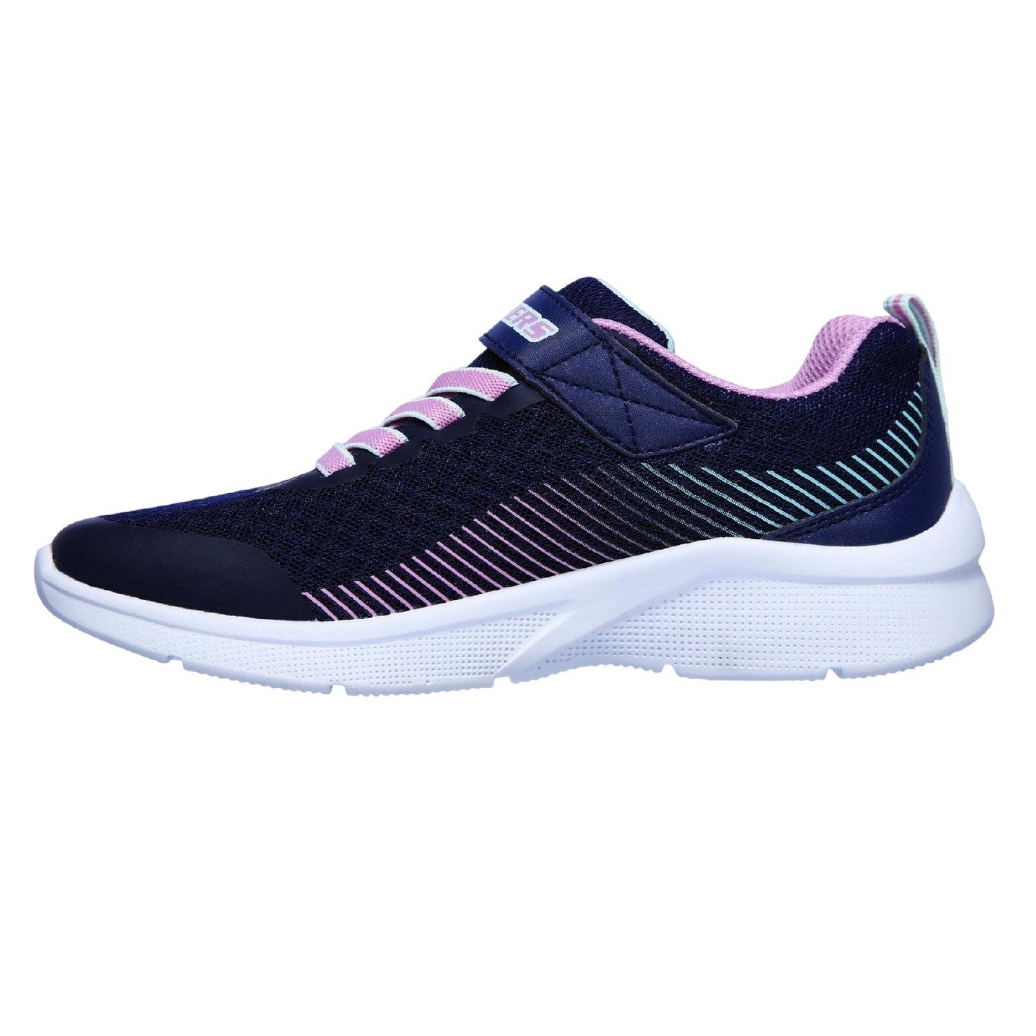 Lavender-Navy - Side - Skechers Girls Microspec Diagonal Stripe Trainers