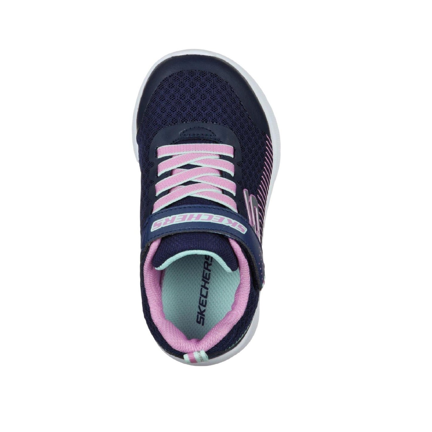 Lavender-Navy - Pack Shot - Skechers Girls Microspec Diagonal Stripe Trainers