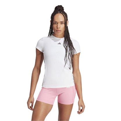 White-Black - Side - Adidas Womens-Ladies Hyglm 3 Stripes T-Shirt