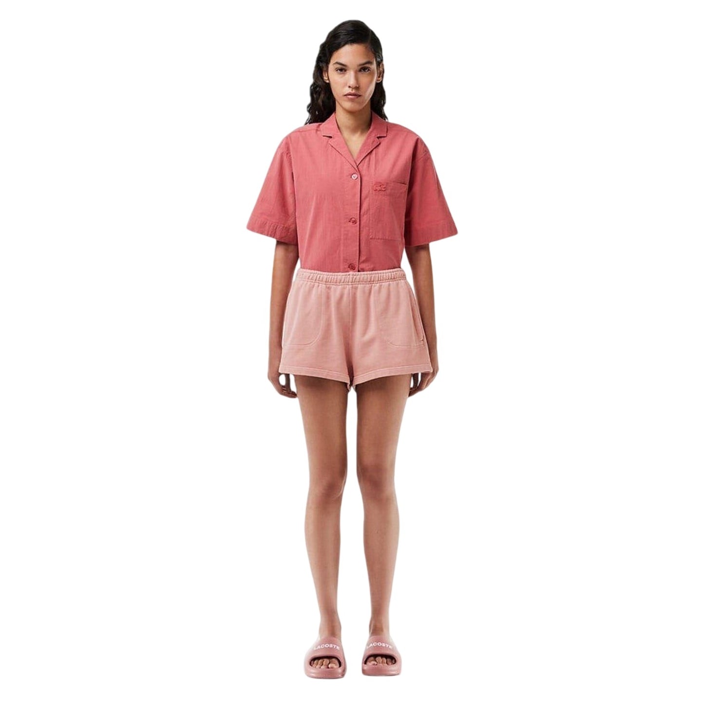 Pink - Front - Lacoste Womens-Ladies Elasticated Waist Loose Fit Sweat Shorts