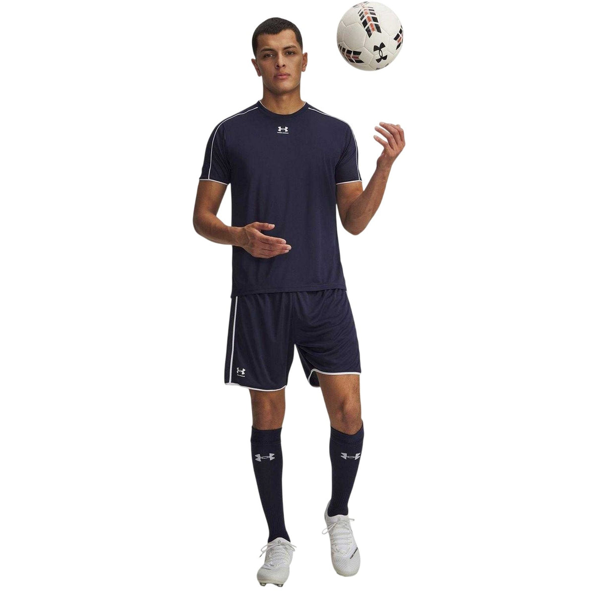 Navy-White - Side - Under Armour Mens Challenger Training Performance Shorts