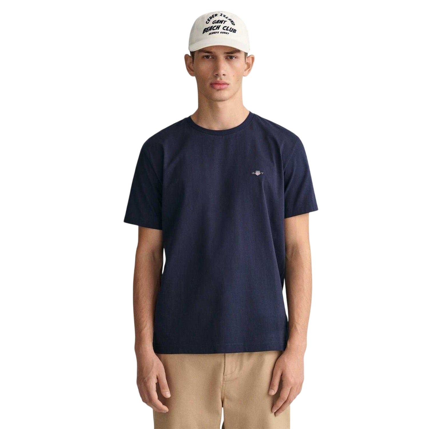 Navy - Front - Gant Mens Fit Shield T-Shirt