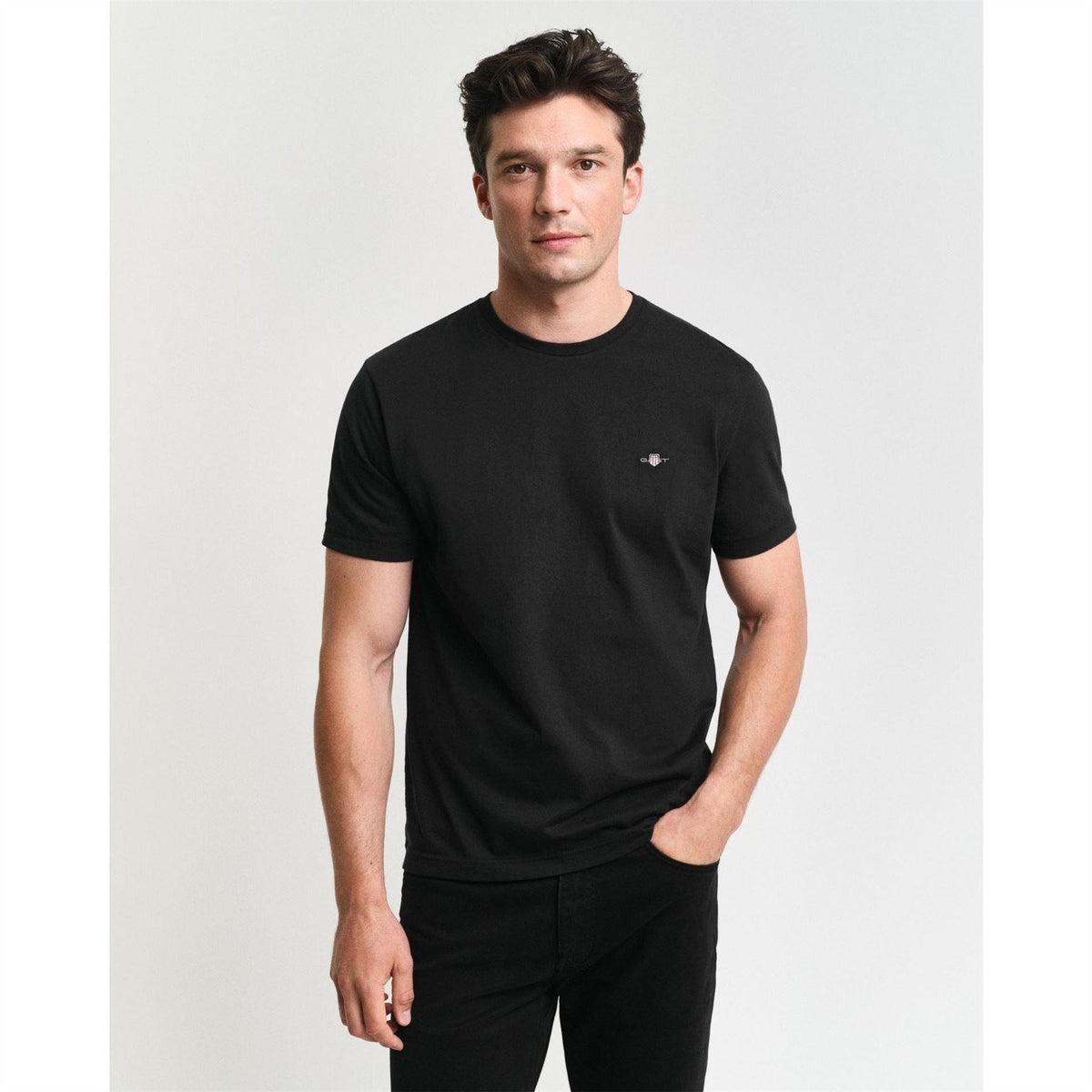 Black - Front - Gant Mens Fit Shield T-Shirt