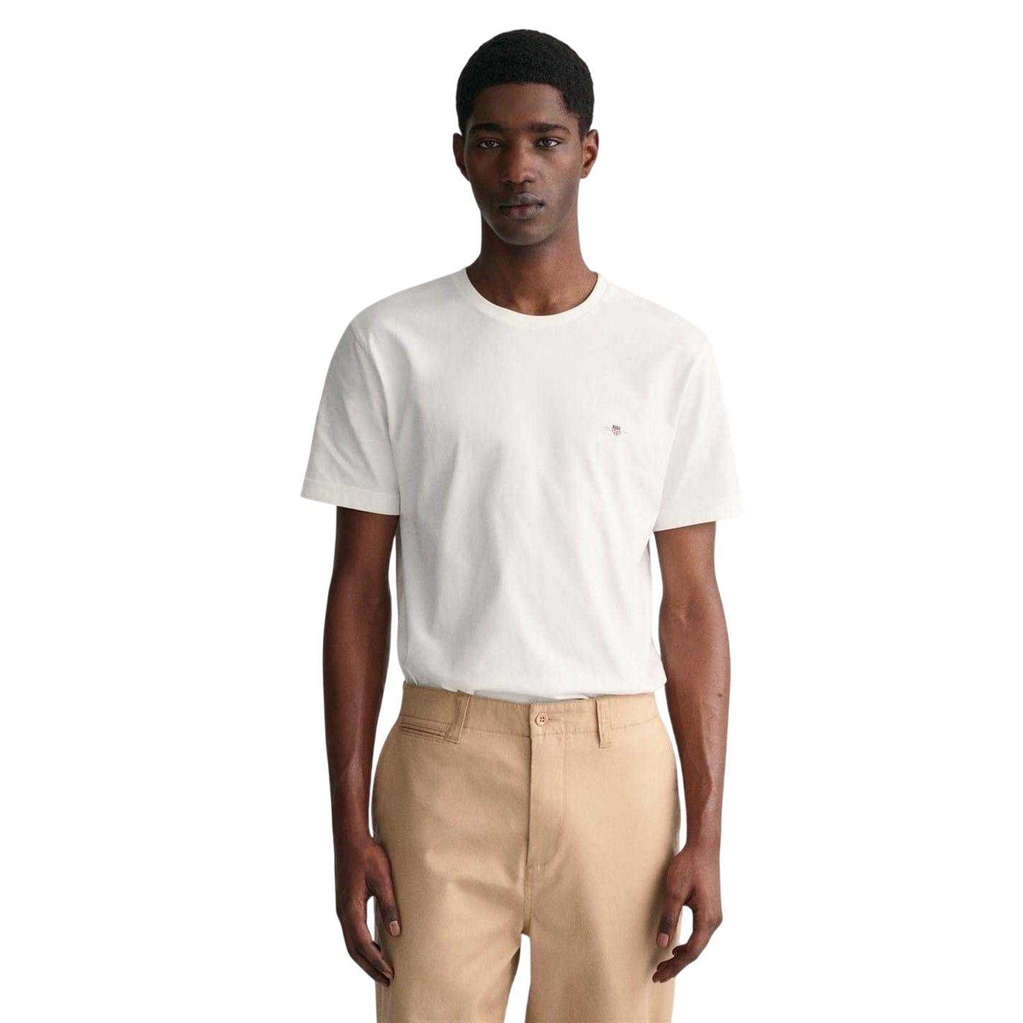 White - Front - Gant Mens Fit Shield T-Shirt