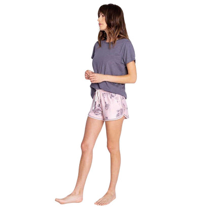 Pink - Side - PJ Salvage Womens-Ladies Floral Pattern Lounge Shorts