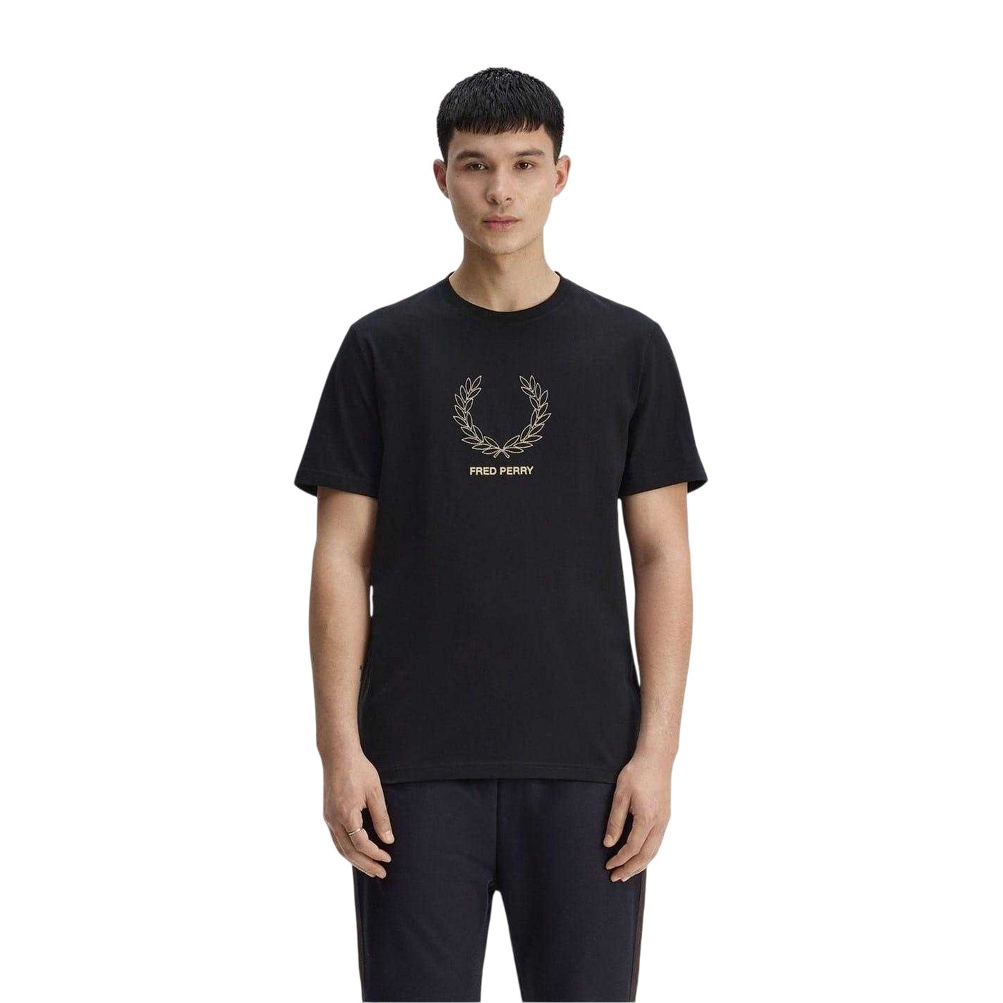 Black - Side - Fred Perry Mens Wreath Logo Regular T-Shirt
