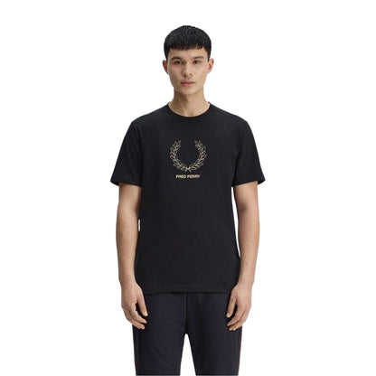 Black - Side - Fred Perry Mens Wreath Logo Regular T-Shirt