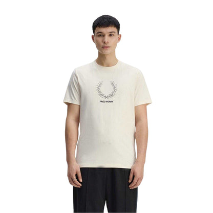 Ecru - Side - Fred Perry Mens Wreath Logo Regular T-Shirt