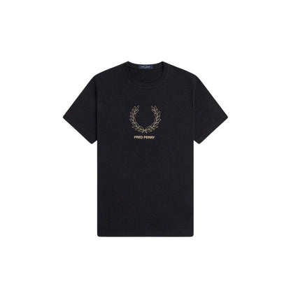 Black - Front - Fred Perry Mens Wreath Logo Regular T-Shirt