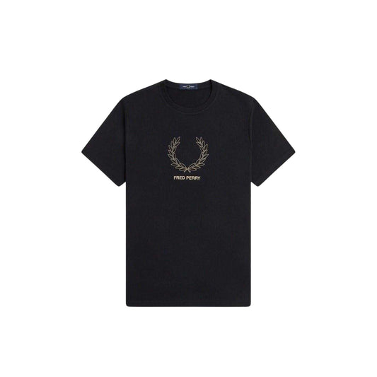 Black - Front - Fred Perry Mens Wreath Logo Regular T-Shirt