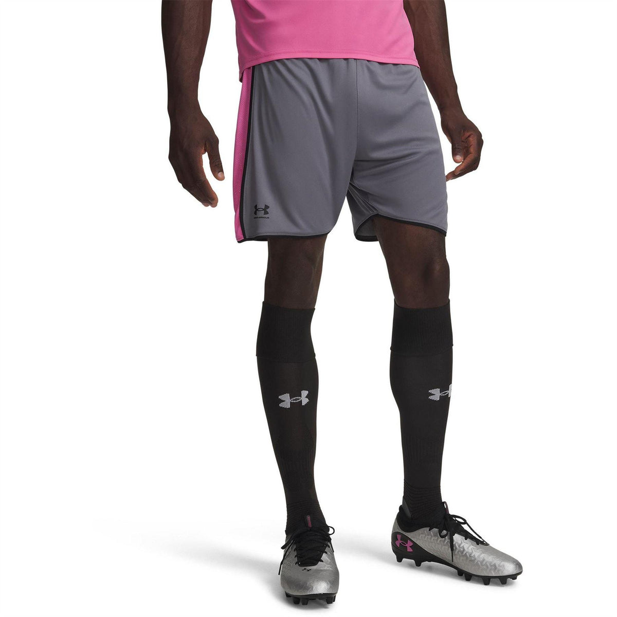 Grey-Pink - Front - Under Armour Mens Football Shorts