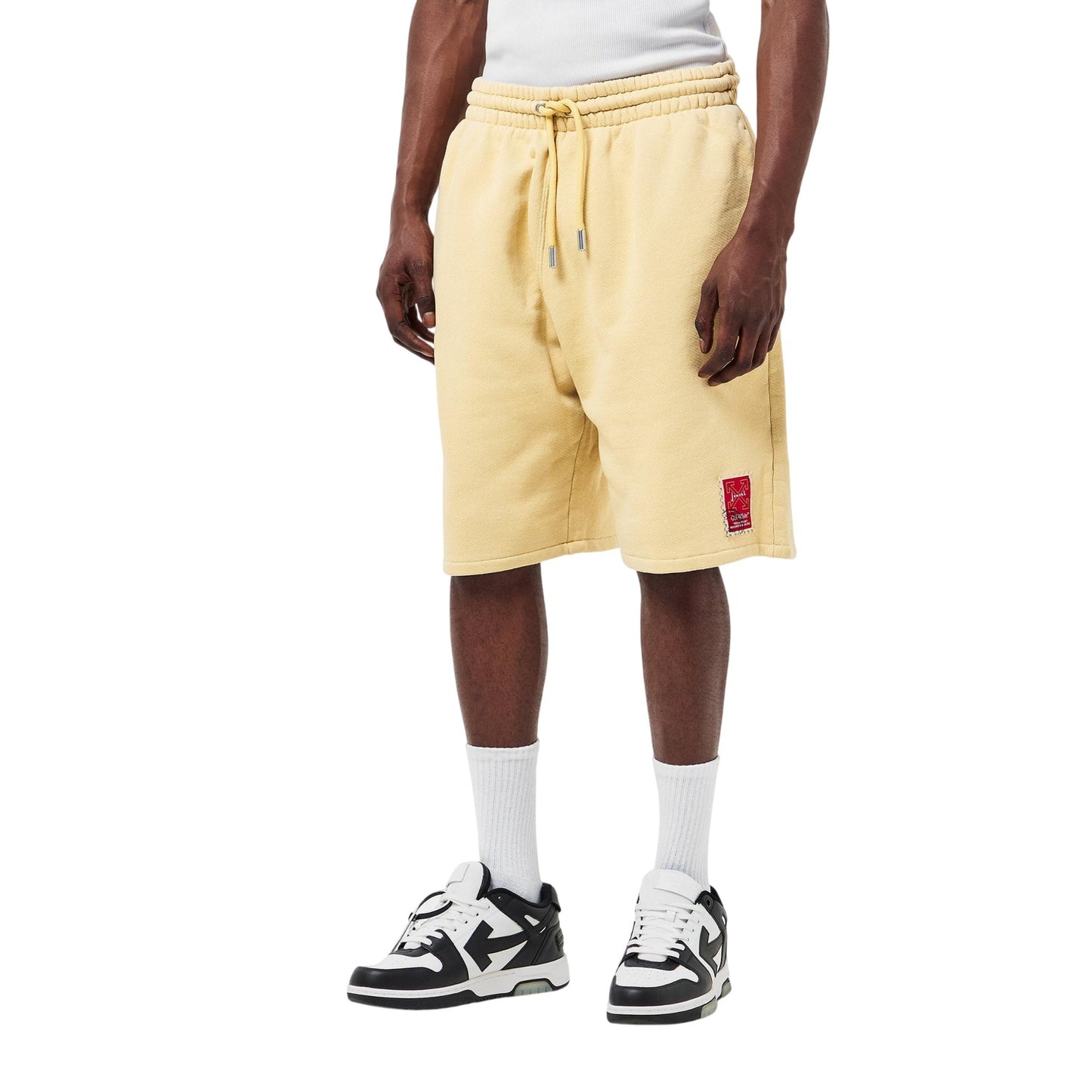 Beige-Red - Side - Off White Unisex Adult Relaxed Fit Sweat Shorts
